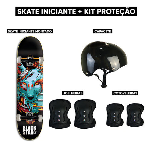 Skate Montado Com Kit Proteção Para Crianças
