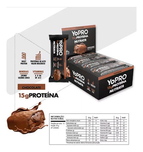 Barras De Proteína Yopro 12 Unidades 55g Whey Bar - Nutrata Sabor Chocolate