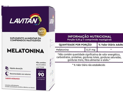 Melatonina Lavitan Sabor Morango 90 Caps Dormir Bem
