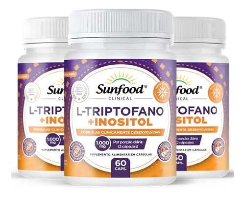 L Triptófano + Inositol 1000mg 60 Cápsulas Sunfood Sabor Sem Sabor