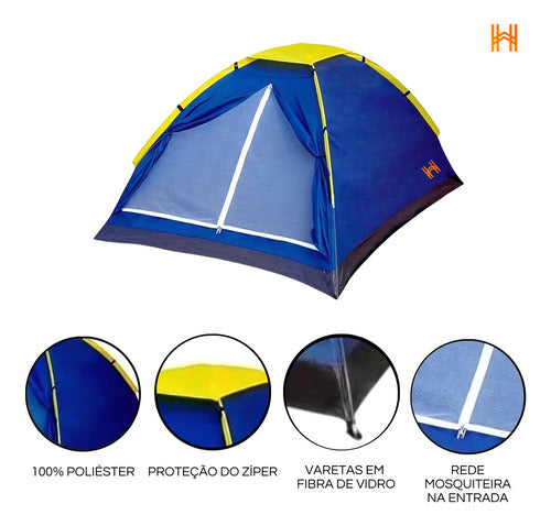 Barraca Tenda Camping Iglu 4 Pessoas Azul Completa C/ Bolsa
