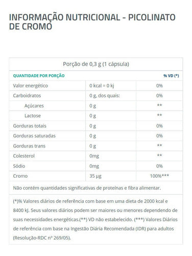 Picolinato De Cromo 60 Cápsulas Catarinense Pharma Sabor Sem sabor