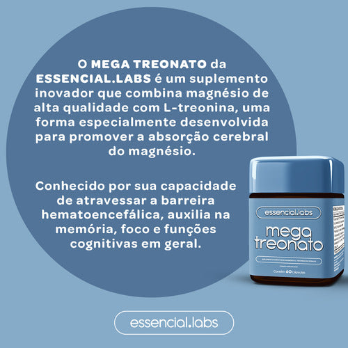 02 POTES do MEGA TREONATO - MAGNÉSIO com Fórmula desenvolvida para a Memória e Cognição - 120 Cápsulas