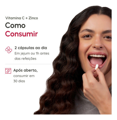 Vitamina C 1g com Zinco Suplemento alimentar com 60 cápsulas Vhita