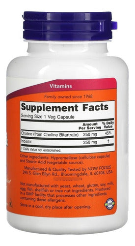 Colina E Inositol 250/250mg Now Foods 100veg Caps Sabor Sem Sabor