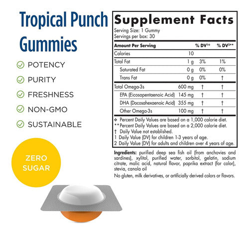 Omega 3 Infantil Criança Dha 600mg 30 Gomas Nordic Naturals Sabor Frutas tropicais