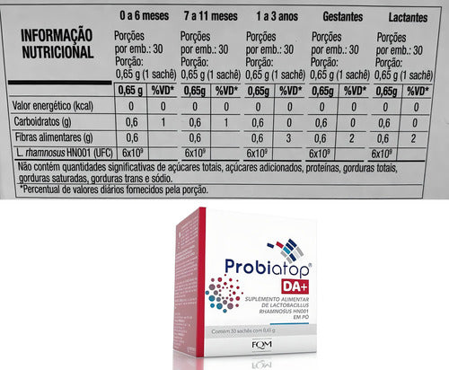 Suplemento Probiatop Da+ Contem 30 Sachês Com 0,65 G. Sabor Sem Sabor