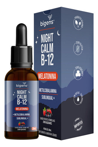 Night Calm B-12: Melatonina + Metilcobalamina 413% Vd Sublingual, Sabor Frutas Vermelhas | Bigens
