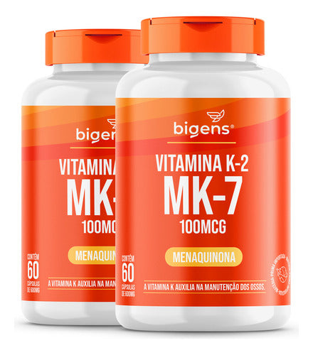Kit C/ 2x Vitamina K2 Mk-7, ( Mk7 ) 120 Cáps, 100 Mcg, Bigens Sabor Neutro