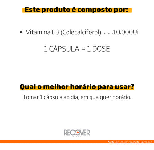 Kit 3x Vitamina D3 10.000 Ui 60 Cápsulas - Recover Farma Sabor Without Flavor