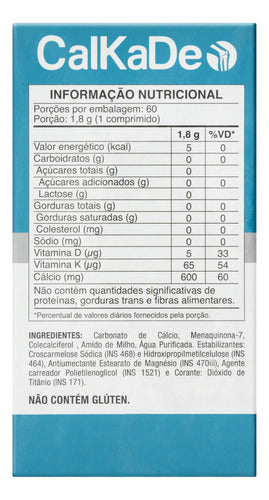 CalkaDe Cálcio + Vitamina D3 + k2 Catarinense 60 Comprimidos