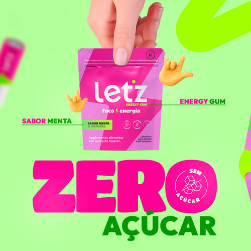 Chiclete Energético Energia Rápida Let'z Gum 4 Pacotes Sabor Menta