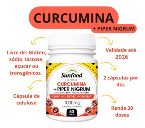 Curcumina 95% + Piper Nigrum 20% 1000mg 60 Capsulas Sunfood