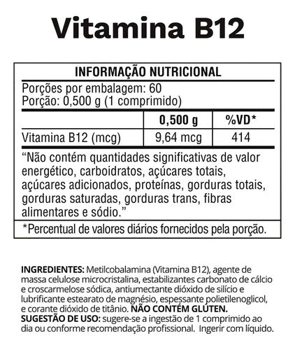 Vitamina B12 500mg 60 Tablets - Ocean Drop Sabor Sem sabor