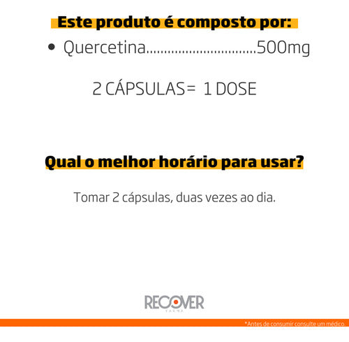 2x Quercetina 500mg - 120 Cápsulas (60 Doses) Sabor Natural Recover Farma