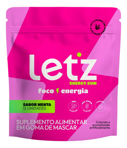 Chiclete Energético Energia Rápida Let'z Gum 4 Pacotes Sabor Menta