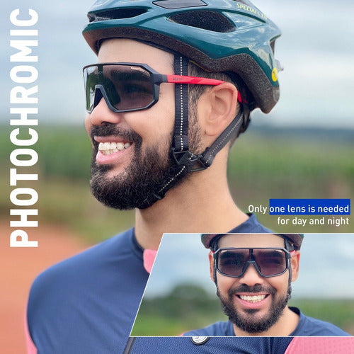 Óculos De Sol Ciclismo Bike Esportes Fotocromático Uv400 Armação Preto