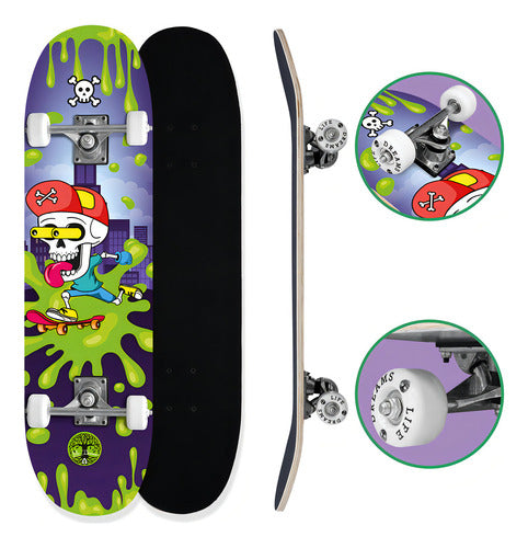 Skate Infantil Iniciante Montado Completo Iniciante 70kg Colorido Skull Life Dreams