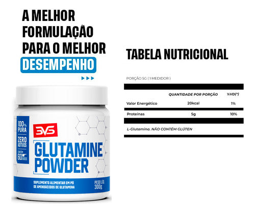 Glutamina 100% Pura 300g - Fórmula Exclusiva Com Insumos Importados E 5g De Glutamina Por Dose (60 Doses)
