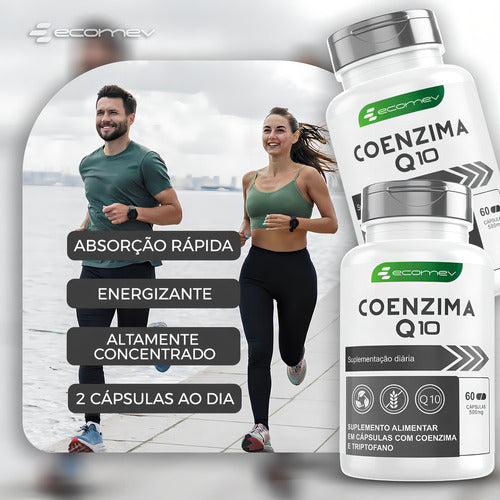 2 Potes Coenzima Q10 Pura Com L Triptofano 500mg 120cáps Ecomev Sabor Sem Sabor