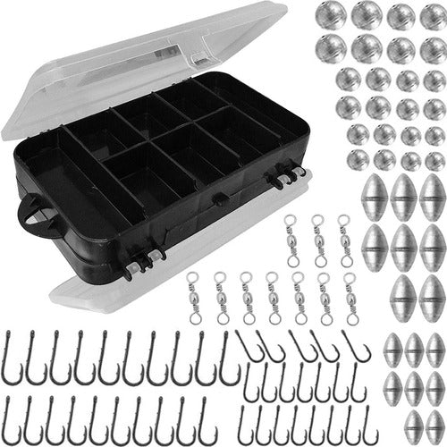 Kit Pesca Esportiva Estojo Premium Anzol Chumbo Girador Boia
