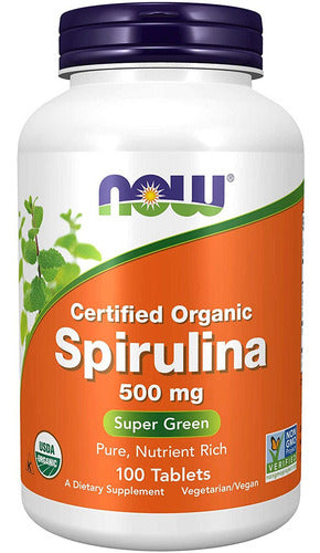 Spirulina 500mg 100 Comprimidos Now Foods Importado Sem Sabor