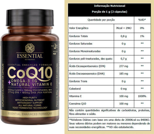 Coq10 + Ômega 3tg + Vitamina E 60 Caps - Essential Nutrition Sabor Sem sabor
