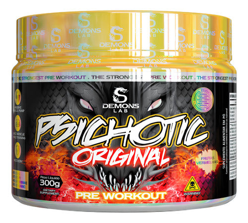 Pré Treino Psichotic Original 300g 60 Doses Demons Lab Usa Sabor Frutas Vermelhas Em Po