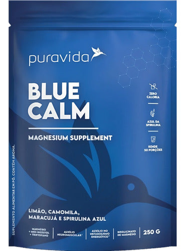 Blue Calm 250g - Triptofano + Mio-inositol - Pura Vida Sabor Limão, Camomila, Maracujá e Spirulina Azul