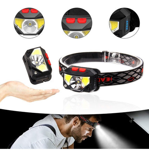 Lanterna De Cabeça Farol Led 6 Modos Recarregável Aventura