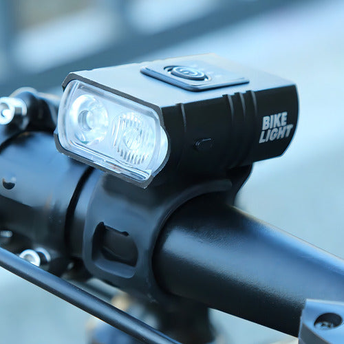 Farol Para Bike 2 Led Cree T6 Recarregável Usb Com Medidor