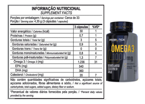 Ômega 3 Pro 100 Capsulas Óleo De Peixe - Probiótica Sabor Sem sabor