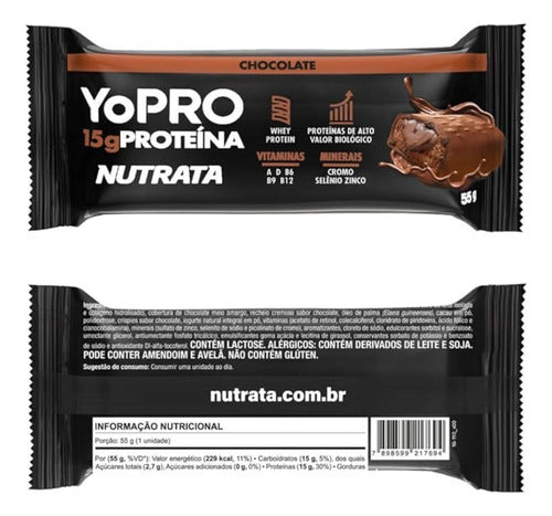 Barras De Proteína Yopro 12 Unidades 55g Whey Bar - Nutrata Sabor Chocolate