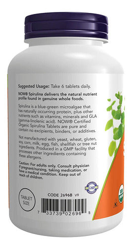 Spirulina 500mg 100 Comprimidos Now Foods Importado Sem Sabor