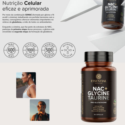 Nac + Glycine E Taurine - 90 Capsulas - Essential Nutrition Sabor Sem sabor