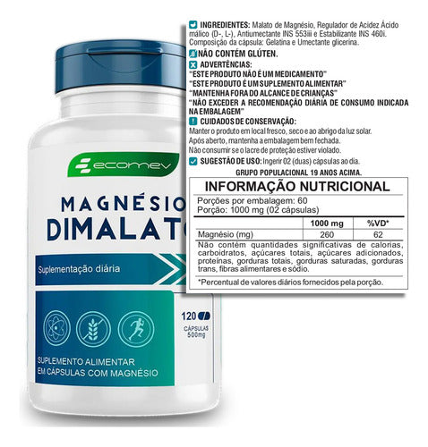 Suplemento em cápsulas Mix magnesio Quelato Dimalato Treonato 360cps 500mg Ecomev
