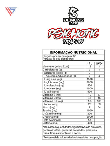 Suplemento em Pó Psichotic Dragon Maça Verde 500g Demons Lab