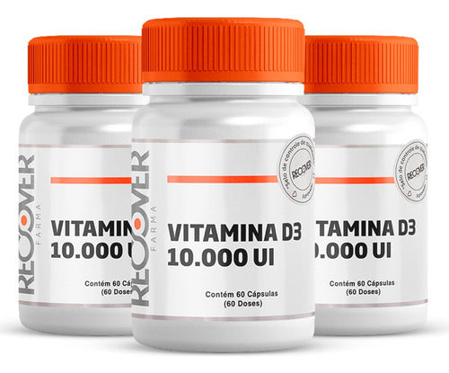 Kit 3x Vitamina D3 10.000 Ui 60 Cápsulas - Recover Farma Sabor Without Flavor