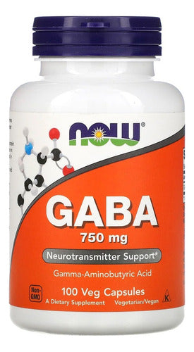 Ácido Gaba 750mg Now Foods 100 Veg Caps Eua/usa Sabor Sem sabor