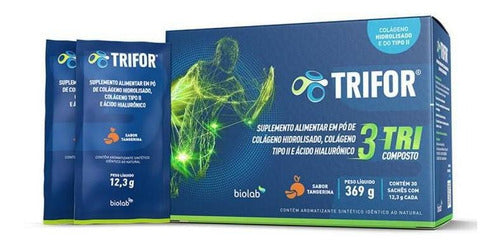 Trifor Colágeno Hidrolisado + Ácido Hialurônico C/30 Sachês Sabor Tangerina