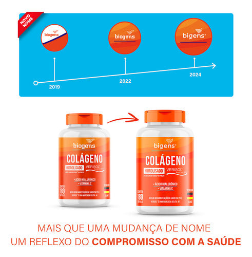 Colágeno VERISOL® Collagen Skin Hidrolisado + Ácido Hialuronico + Vitamina C | 180 Cápsulas | Bigens