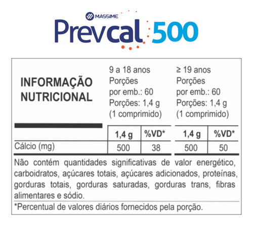 Prevcal 500mg Carbonato De Cálcio 60cpr - Cálcio Elementar