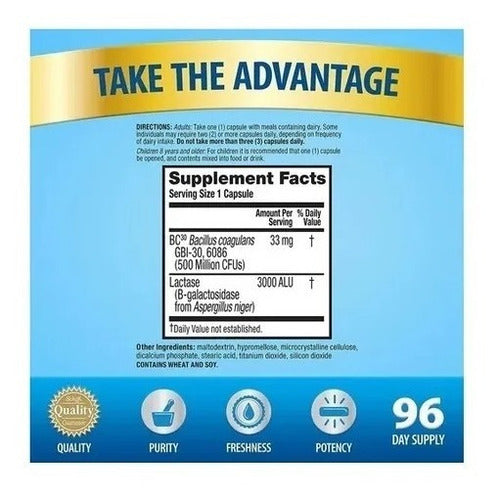 Digestive Advantage 96caps Enzima Para Intolerância Lactose