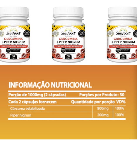Curcumina 95% + Piper Nigrum 20% 1000mg 60 Capsulas Sunfood