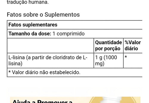 Lisina Now Foods 1000 Mg Lysine 250 Tabletes Sabor Sem sabor