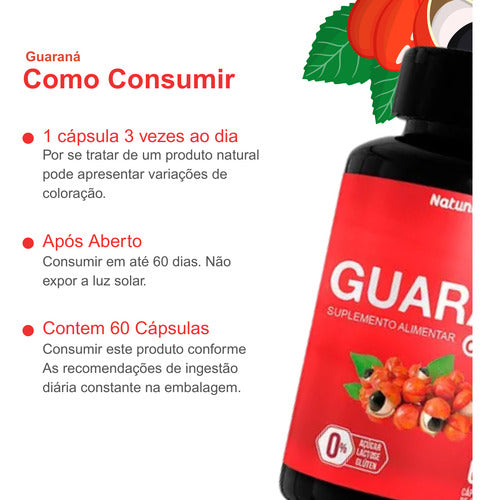 Pó Guaraná 120 Cápsulas 500mg Legitimo Aumenta Concentração