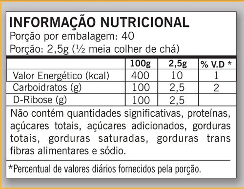 D- Ribose Power 100% Pure - Auxilia na Produção de Energia - Sports Nutrition 100g