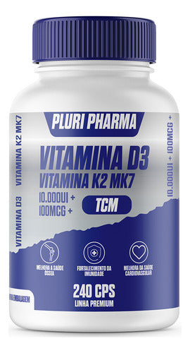 Vitamina D3 10.000ui +  Vitk2 Mk7 100mcg C/240 Cápsulas